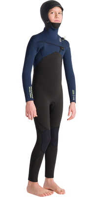 2025 C-Skins Junior Nuwave Session 5/4mm Hooded Chest Zip Wetsuit C-NSE54JH - Black / Bluestone X / Cool Green